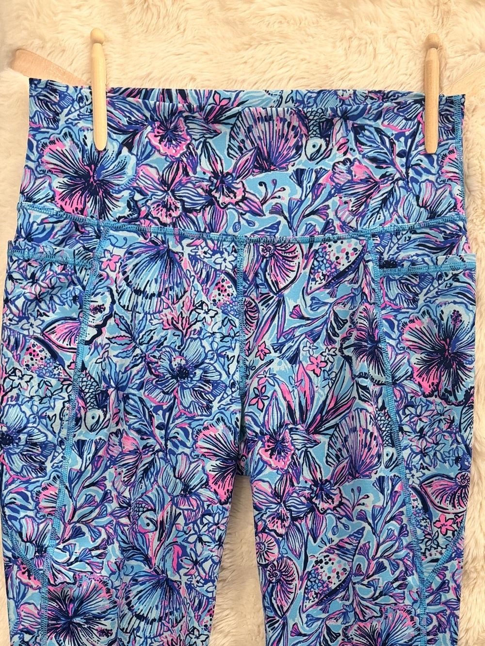 Lilly Pulitzer Botanical Leggings. So cute.   Blue with Pink and Purple Accents